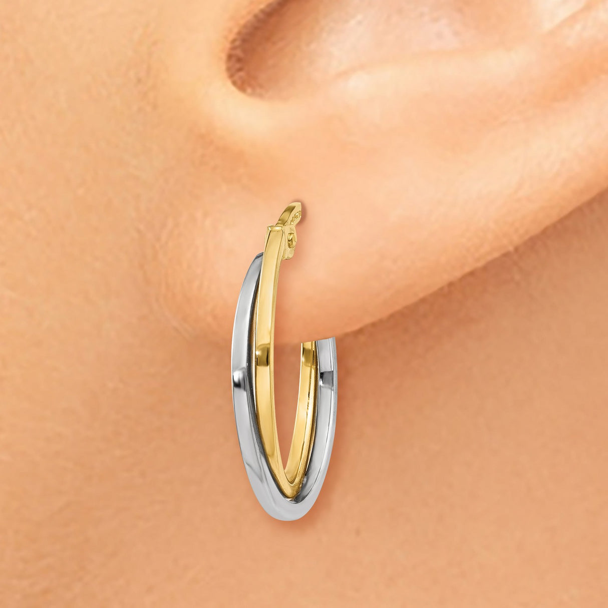 14k Yellow and White Gold Hoop Earrings, Lightweight Hollow Classic Design for Women