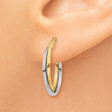 14k Yellow and White Gold Hoop Earrings, Lightweight Hollow Classic Design for Women