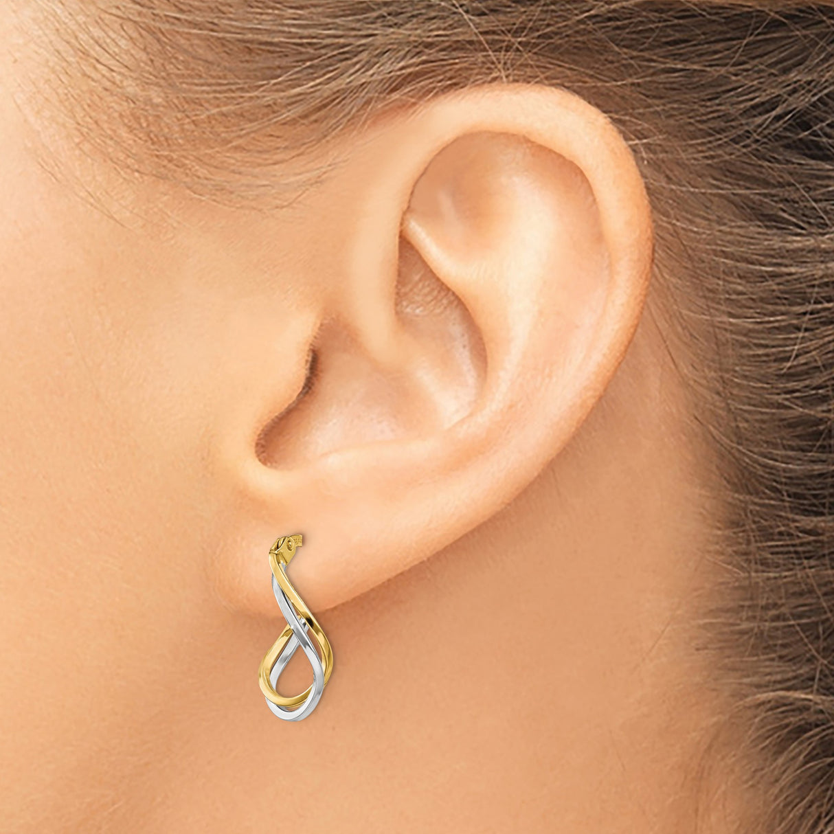 14k Yellow Gold Twisted Teardrop Hoop Earrings with Interwoven Two-Tone Strands for Women
