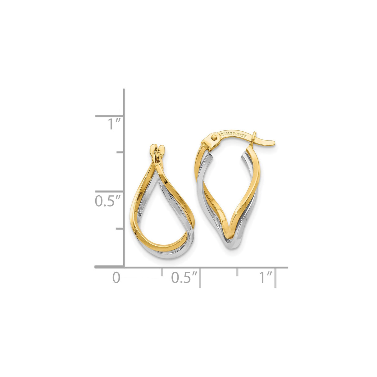 14k Yellow Gold Twisted Teardrop Hoop Earrings with Interwoven Two-Tone Strands for Women