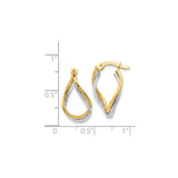 14k Yellow Gold Twisted Teardrop Hoop Earrings with Interwoven Two-Tone Strands for Women