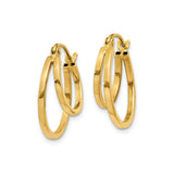 14k Yellow Gold Double Hoop Earrings, Layered Modern Design, High-Polish Finish, Hinged Closure
