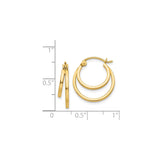 14k Yellow Gold Double Hoop Earrings, Layered Modern Design, High-Polish Finish, Hinged Closure