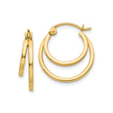 14k Yellow Gold Double Hoop Earrings, Layered Modern Design, High-Polish Finish, Hinged Closure