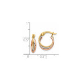 14k Tri Color Gold Hoop Earrings, Oval Twist Intertwined Design for Women