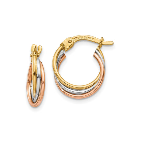 14k Tri Color Gold Hoop Earrings, Oval Twist Intertwined Design for Women
