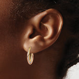 14k Tri Color Gold Hoop Earrings with Intertwined Strands, Oval Triple Hoop Design