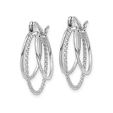 14k White Gold Hoop Earrings, Triple Layered Braided Texture, Polished Modern Design for Women