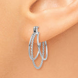 14k White Gold Hoop Earrings, Triple Layered Braided Texture, Polished Modern Design for Women
