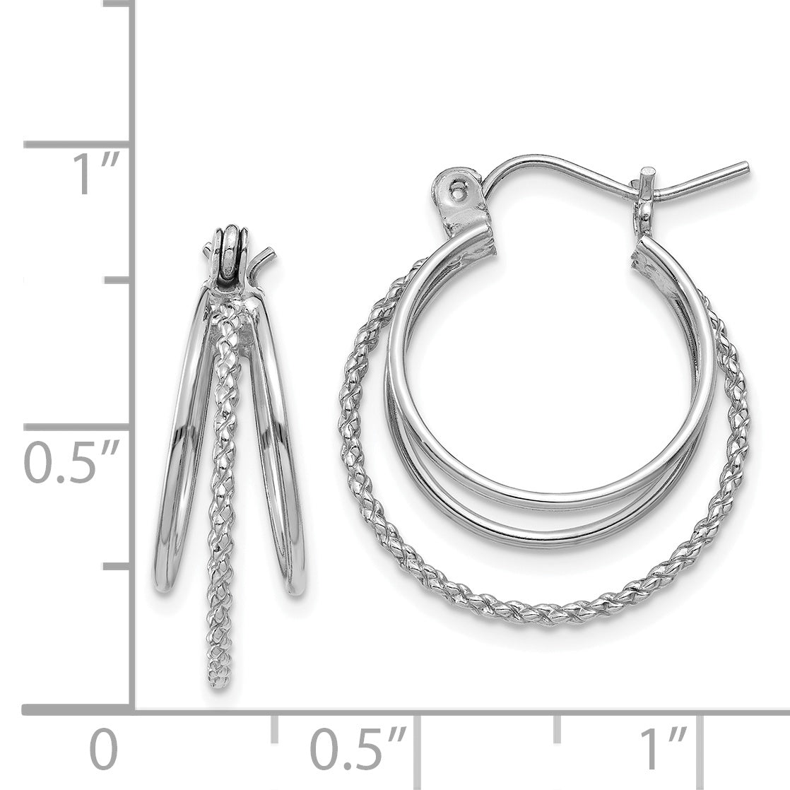 14k White Gold Hoop Earrings, Triple Layered Braided Texture, Polished Modern Design for Women