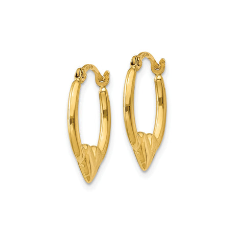 14k Yellow Gold Heart Hoop Earrings with Contoured Design and Polished Finish for Women