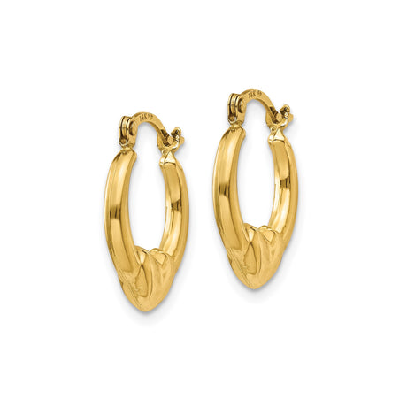 14k Yellow Gold Hoop Earrings with Puffed Heart Design for Women