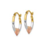 14k Tri-Color Gold Hoop Earrings with Starburst Heart Design for Women
