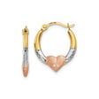 14k Tri-Color Gold Hoop Earrings with Starburst Heart Design for Women