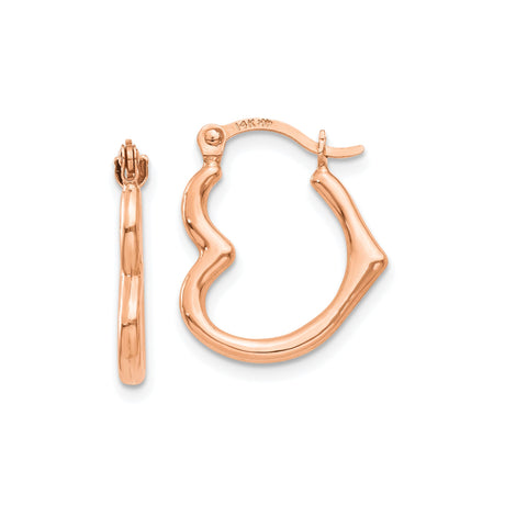 14k Rose Gold Hoop Earrings, Wavy Design, Polished Minimalist Style, Lightweight Latch-Back Closure