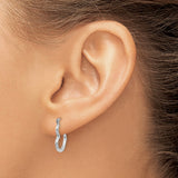 14k White Gold Twisted Hoop Earrings, Wavy Polished Design, Lightweight Contemporary Style