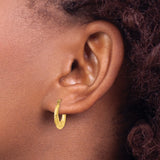 14k Yellow Gold Hoop Earrings, Puffed Textured Design with Subtle Cross Detail for Women