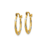 14k Yellow Gold Oval Hoop Earrings with Textured Raised Heart Design, Two-Tone Womens Jewelry