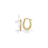 14k Yellow Gold Oval Hoop Earrings with Textured Raised Heart Design, Two-Tone Womens Jewelry