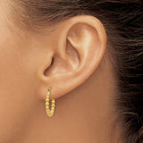 14k Yellow Gold Beaded Oval Hoop Earrings with Textured and Polished Finish