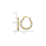 14k Yellow Gold Hoop Earrings with Rhodium Two-Tone Polished Textured Beads for Women
