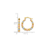 14k Tri-Color Gold Beaded Hoop Earrings, Polished Textured Hoops for Women