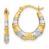 14k Yellow Gold Bamboo Hoop Earrings, Two-Tone Textured Design for Women
