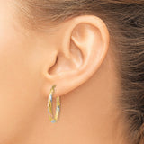 14k Tri-Color Gold Twisted Oval Hoop Earrings with Polished Finish for Women