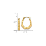 14k Yellow Gold Hoop Earrings, Hollow Textured Oval Design, Lightweight Modern Style for Women