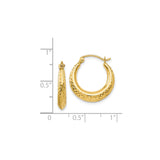 14k Yellow Gold Hoop Earrings, Textured Diamond Cut Lightweight Sparkle Finish