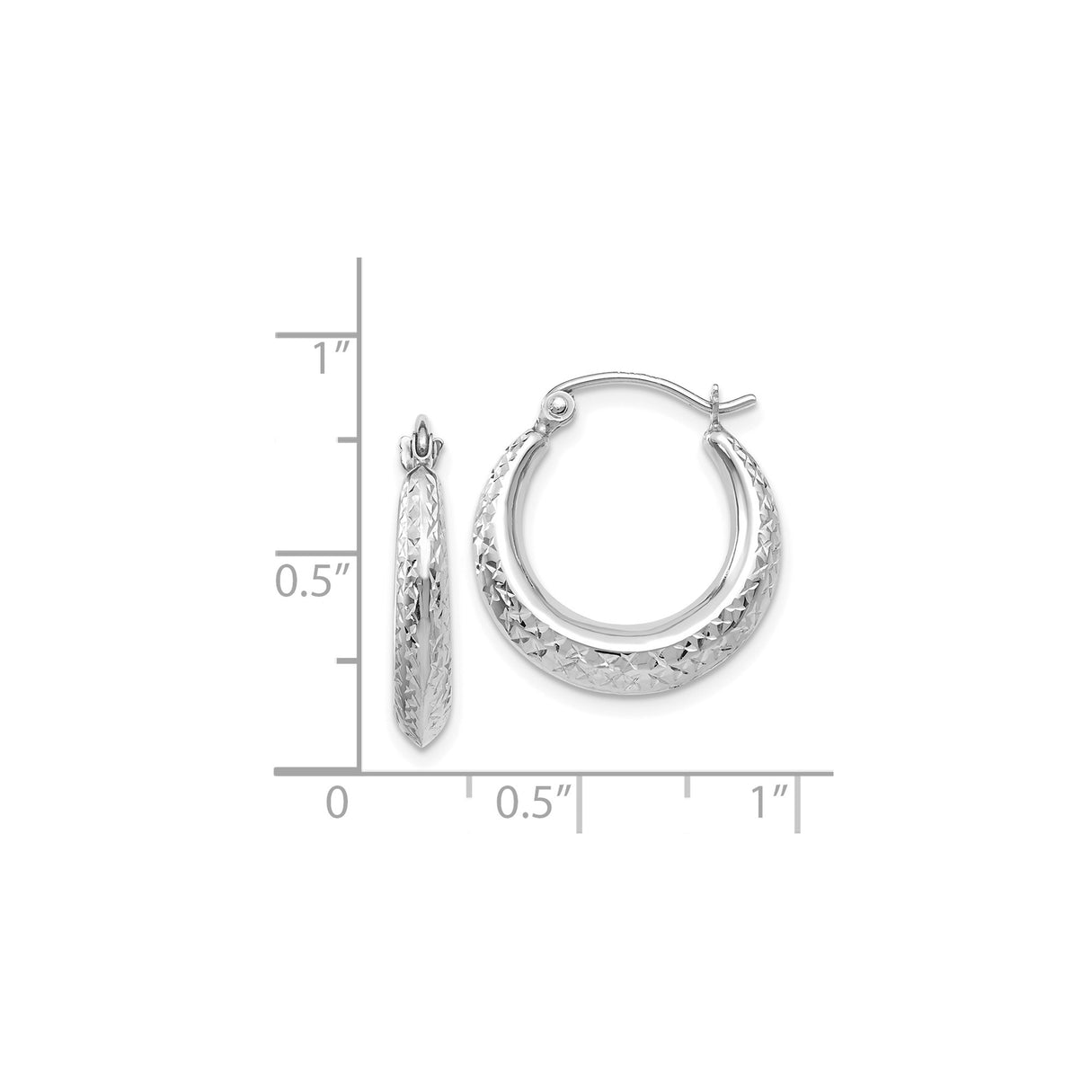 14k White Gold Hoop Earrings with Diamond-Cut Starburst Design and Textured Polished Finish