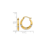 14k Yellow Gold Hoop Earrings with Rhodium Floral Accents, Polished Two-Tone Design for Women