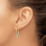 14k Yellow Gold Oval Hoop Earrings with Twisted Design and Rhodium Accents for Women