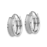 14k White Gold Hoop Earrings with Textured Matte Finish and Diamond Cut Edges