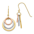 14k Tri Color Gold Dangle Earrings with Interlocking Circles, Modern Hoop Design for Women