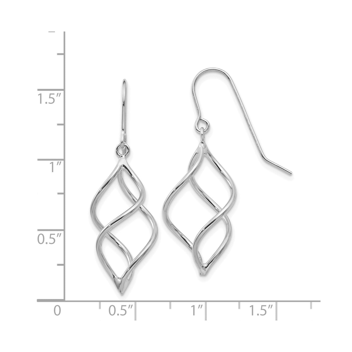 14k White Gold Dangle Earrings with Twisted Teardrop Spiral Design, Polished Modern Style