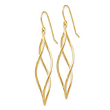 14k Yellow Gold Dangle Earrings, Open Marquise Twist Design, Sculptural Modern Style