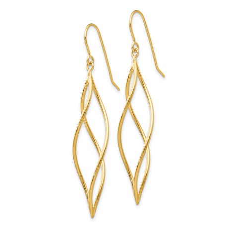 14k Yellow Gold Dangle Earrings, Open Marquise Twist Design, Sculptural Modern Style