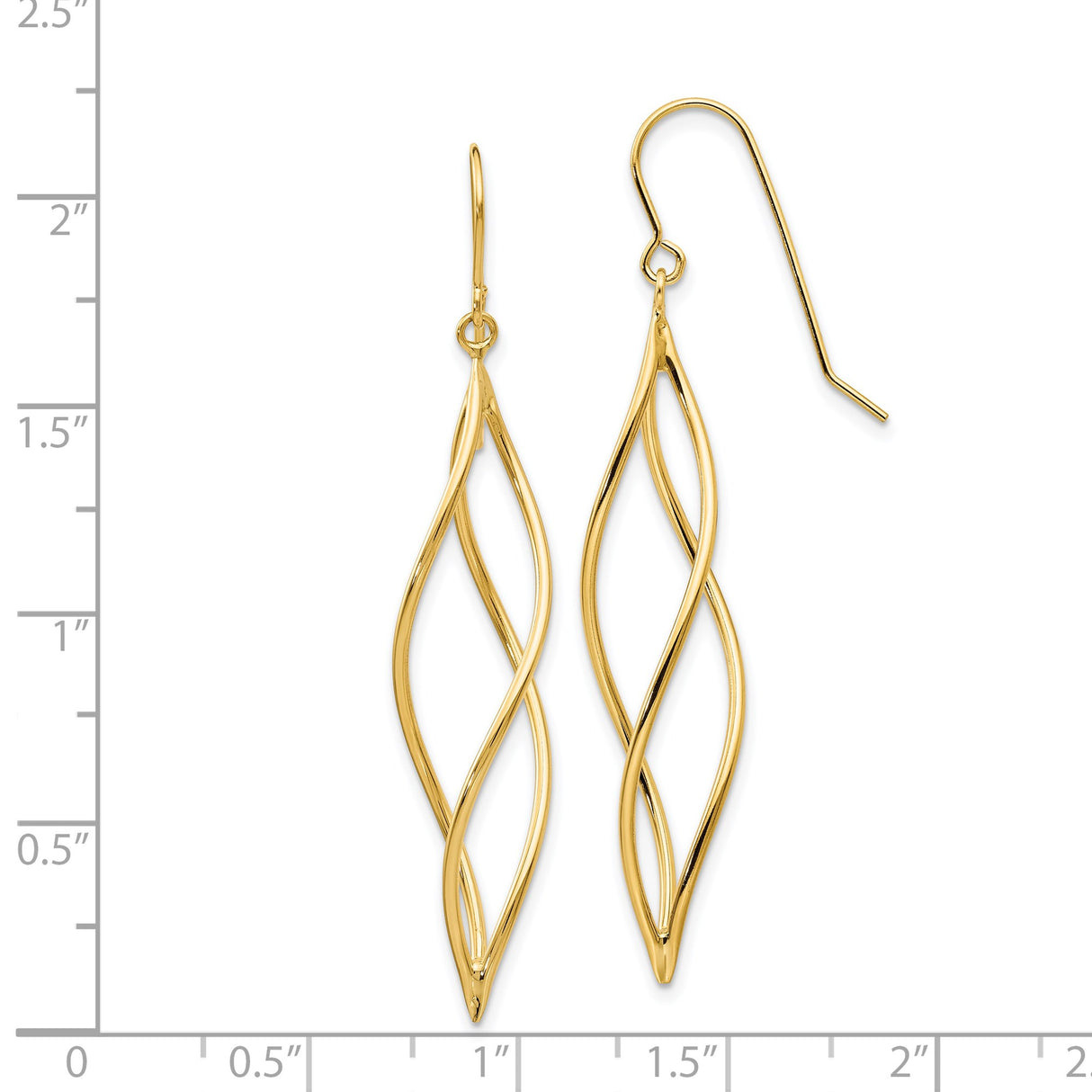 14k Yellow Gold Dangle Earrings, Open Marquise Twist Design, Sculptural Modern Style