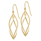 14k Yellow Gold Dangle Earrings with Twisted Marquise Design, Polished Textured Finish