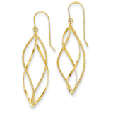 14k Yellow Gold Dangle Earrings with Twisted Marquise Design, Polished Textured Finish