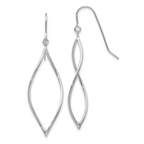14k White Gold Dangle Earrings, Open Marquise Twist Design with Shepherd Hook