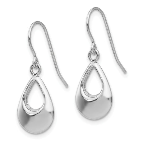 14k White Gold Dangle Earrings, Open Teardrop Design, Polished Minimalist Style for Women