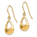 14k Yellow Gold Drop Earrings, Open Teardrop Shape, High Polish, Modern Minimalist Design