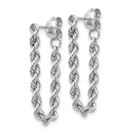 14k White Gold Rope Chain Stud Earrings with Twisted Design, Minimalist Style for Women