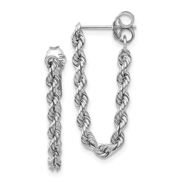 14k White Gold Rope Chain Stud Earrings with Twisted Design, Minimalist Style for Women