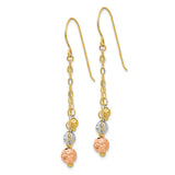 14k Tri-Color Gold Dangle Earrings with Yellow, White, and Rose Diamond Cut Beads