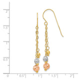 14k Tri-Color Gold Dangle Earrings with Yellow, White, and Rose Diamond Cut Beads