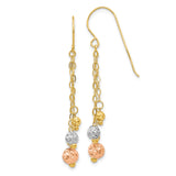 14k Tri-Color Gold Dangle Earrings with Yellow, White, and Rose Diamond Cut Beads
