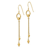 14k Yellow Gold Dangle Earrings with Textured Drop Beads and Chain Link Circles